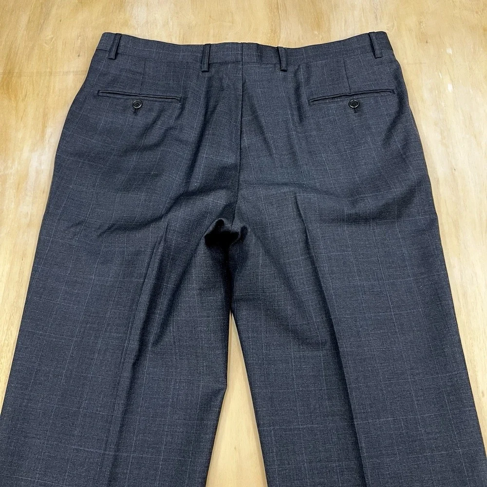 Joseph Abboud Custom Suit Mens 44L Long Pleated Pants 37x31 Dark Gray/Blue Plaid